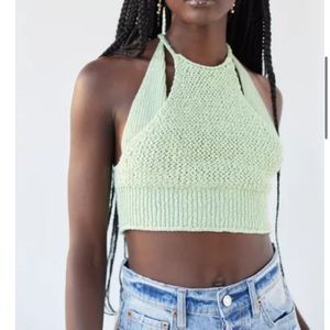 UO Urban Outfitters Camilla Layered Sweater Halter Top Cropped Tank Mint Green